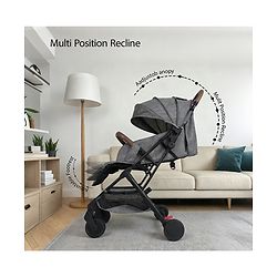 Babyhug Compact Fold Baby Stroller with Trolley Handle & Linked Brake | One-Hand Fold| 5-Point Harness| Multi-Recline Seat| Shock Absorbing Wheels| Concealed Linked Brake  Blue