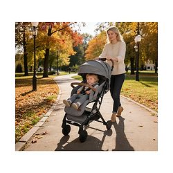 Babyhug Compact Fold Baby Stroller with Trolley Handle & Linked Brake | One-Hand Fold| 5-Point Harness| Multi-Recline Seat| Shock Absorbing Wheels| Concealed Linked Brake  Blue