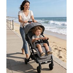 Babyhug Compact Fold Baby Stroller with Trolley Handle & Linked Brake | One-Hand Fold| 5-Point Harness| Multi-Recline Seat| Shock Absorbing Wheels| Concealed Linked Brake  Blue