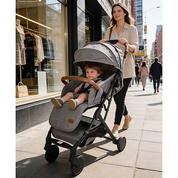 Babyhug Compact Fold Baby Stroller with Trolley Handle & Linked Brake | One-Hand Fold| 5-Point Harness| Multi-Recline Seat| Shock Absorbing Wheels| Concealed Linked Brake  Blue