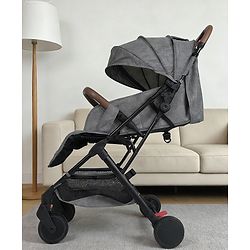 Babyhug Compact Fold Baby Stroller with Trolley Handle & Linked Brake | One-Hand Fold| 5-Point Harness| Multi-Recline Seat| Shock Absorbing Wheels| Concealed Linked Brake  Blue
