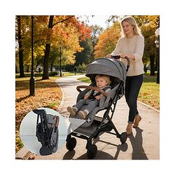 Babyhug Compact Fold Baby Stroller with Trolley Handle & Linked Brake | One-Hand Fold| 5-Point Harness| Multi-Recline Seat| Shock Absorbing Wheels| Concealed Linked Brake  Blue