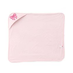 Babyhug Cotton Knit Hooded Towel With Bow Embroidery & Hearts Print - Light Pink