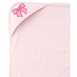 Babyhug Cotton Knit Hooded Towel With Bow Embroidery & Hearts Print - Light Pink