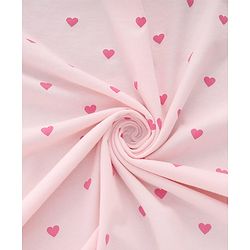 Babyhug Cotton Knit Hooded Towel With Bow Embroidery & Hearts Print - Light Pink