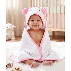 Babyhug Cotton Knit Hooded Wrapper with Polka Dots Print & Applique L 65  X B 61 cm  -  Pink