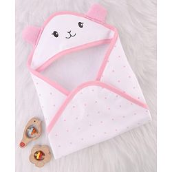 Babyhug Cotton Knit Hooded Wrapper with Polka Dots Print & Applique L 65  X B 61 cm  -  Pink