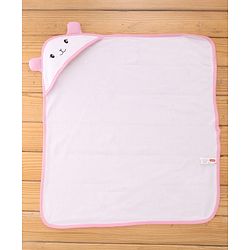 Babyhug Cotton Knit Hooded Wrapper with Polka Dots Print & Applique L 65  X B 61 cm  -  Pink