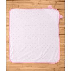 Babyhug Cotton Knit Hooded Wrapper with Polka Dots Print & Applique L 65  X B 61 cm  -  Pink