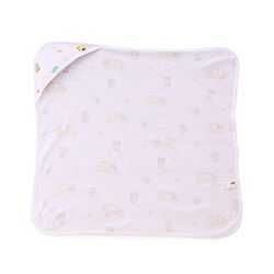 Babyhug Cotton Knit Hooded Wrapper With Vehicles Print L 65 x B 61 cm - White