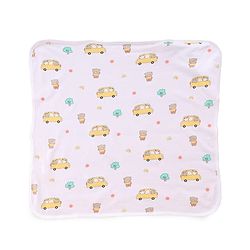 Babyhug Cotton Knit Hooded Wrapper With Vehicles Print L 65 x B 61 cm - White