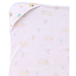 Babyhug Cotton Knit Hooded Wrapper With Vehicles Print L 65 x B 61 cm - White