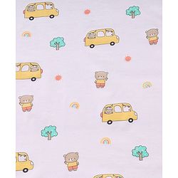 Babyhug Cotton Knit Hooded Wrapper With Vehicles Print L 65 x B 61 cm - White