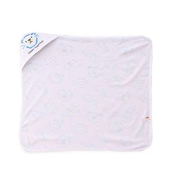 Babyhug Cotton Knit Hooded Wrapper With Animal Print  L 65 x B 61 cm - White