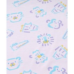 Babyhug Cotton Knit Hooded Wrapper With Animal Print  L 65 x B 61 cm - White