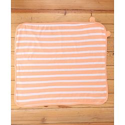 Babyhug Cotton Knit Striped Hooded Wrapper with Ear Applique L 65  X B 61 cm - Peach
