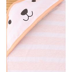 Babyhug Cotton Knit Striped Hooded Wrapper with Ear Applique L 65  X B 61 cm - Peach