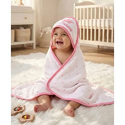 Babyhug Cotton Knit Hooded Wrapper Polka Dots Print  L 65 x B 61 cm - Pink
