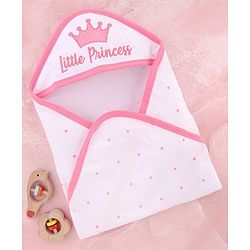 Babyhug Cotton Knit Hooded Wrapper Polka Dots Print  L 65 x B 61 cm - Pink