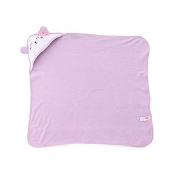 Babyhug Cotton Knit Hooded Wrapper With Polka Dots & Bow Applique L 65 x B 61 cm - Lavender