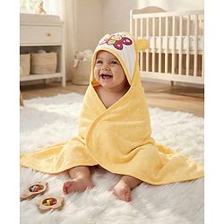 Babyhug Cotton Knit Hooded Wrapper With Butterfly Embroidery & Polka Dots Print L 65 x B 61 cm - Orange