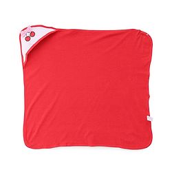 Babyhug Cotton Knit Hooded Wrapper With Polka Dots Print & Bow Applique L 65 x B 61 cm - Red