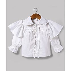 Babyhug Cotton Woven Full Sleeves Top & Jeans Set - White & Blue