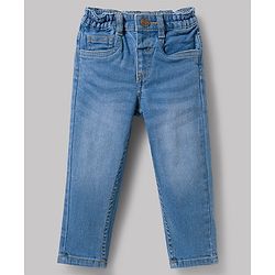 Babyhug Cotton Woven Full Sleeves Top & Jeans Set - White & Blue