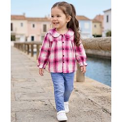 Babyhug Cotton Woven Full Sleeves Checkered Top & Denim Jeans Set - Multicolor