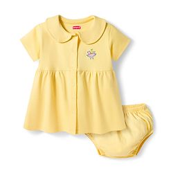 Babyhug Interlock Knit Half Sleeves Frock with Bloomer & Fruit Print - Yellow