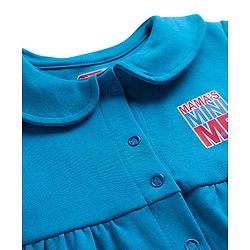 Babyhug Interlock Knit Half Sleeves Frock with Bloomer & Text Print - Blue
