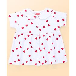 Babyhug 100% Cotton Knit Half Sleeves Polka Dots Printed Frock With Bloomer - White & Red