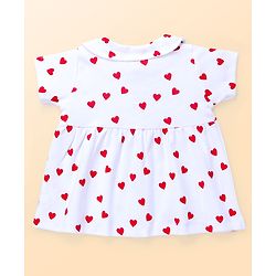 Babyhug 100% Cotton Knit Half Sleeves Polka Dots Printed Frock With Bloomer - White & Red
