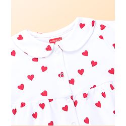 Babyhug 100% Cotton Knit Half Sleeves Polka Dots Printed Frock With Bloomer - White & Red