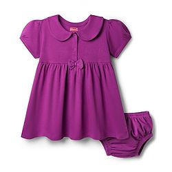 Babyhug 100% Cotton Knit Half Sleeves Solid Frock With Bloomer - Purple