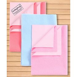 Babyhug Smart Dry Waterproof Bed Protector Sheet  Small Size Pack of 3-Sky Blue, Pink & Salmon Rose|Soft & Breathable Top Layer|LeakProof Bottom Layer| Hypoallergenic Mattress Protector for 0+ Months