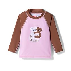 Babyhug Raglan Full Sleeves Bear Printed Two Piece Swimsuit - Pink & Brown