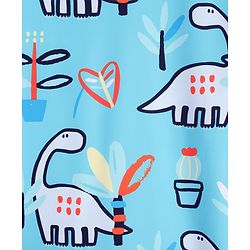 Babyhug Raglan Full Sleeves Dino Printed Legged Swimsuit With Cap - Light Blue