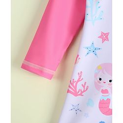 Babyhug Raglan Full Sleeves Sea Life Printed Legged Swimsuit - Pink