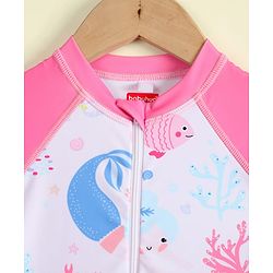 Babyhug Raglan Full Sleeves Sea Life Printed Legged Swimsuit - Pink