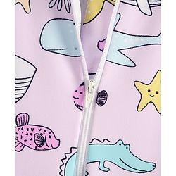 Babyhug Raglan Full Sleeves Sea Life Printed Legged Swimsuit - Multicolour