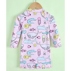 Babyhug Raglan Full Sleeves Sea Life Printed Legged Swimsuit - Multicolour