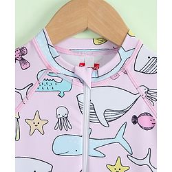 Babyhug Raglan Full Sleeves Sea Life Printed Legged Swimsuit - Multicolour