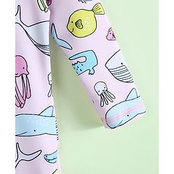 Babyhug Raglan Full Sleeves Sea Life Printed Legged Swimsuit - Multicolour