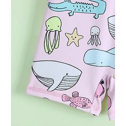 Babyhug Raglan Full Sleeves Sea Life Printed Legged Swimsuit - Multicolour