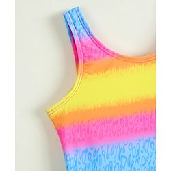 Babyhug Sleeveless Striped & Printed Frock Swimsuit with Cap - Multicolor