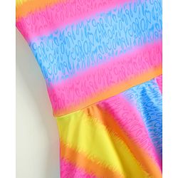 Babyhug Sleeveless Striped & Printed Frock Swimsuit with Cap - Multicolor