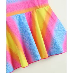 Babyhug Sleeveless Striped & Printed Frock Swimsuit with Cap - Multicolor