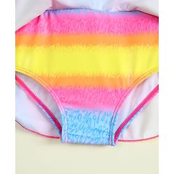 Babyhug Sleeveless Striped & Printed Frock Swimsuit with Cap - Multicolor