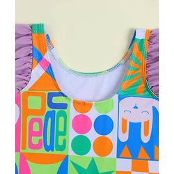 Babyhug Frill Sleeves Frock Swimsuit with Tropical Theme - Multicolor